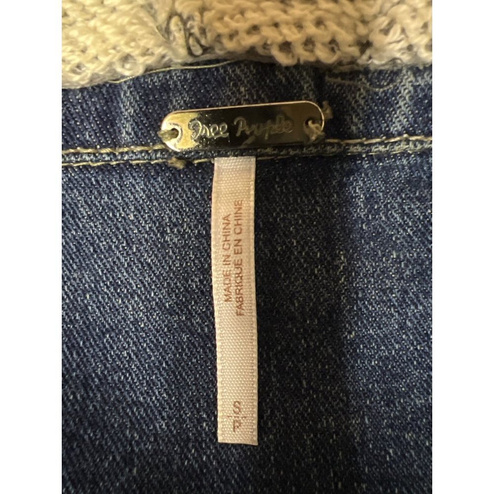Free People Denim Knit Sleeve Hooded Hoodie Jacket Women's Size Small - Picture 9 of 10